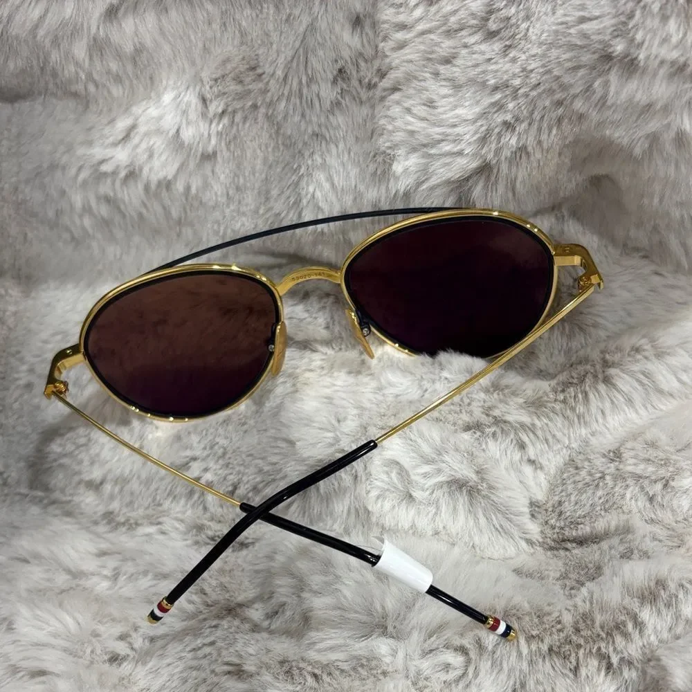Thom Browne Oval Sunglasses TB109 CTGLDNVY Gold/Black 53mm. Unisex